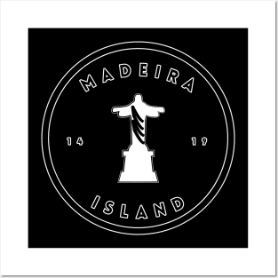 Madeira Island 1419 logo with Christ the Redeemer in black & white Posters and Art